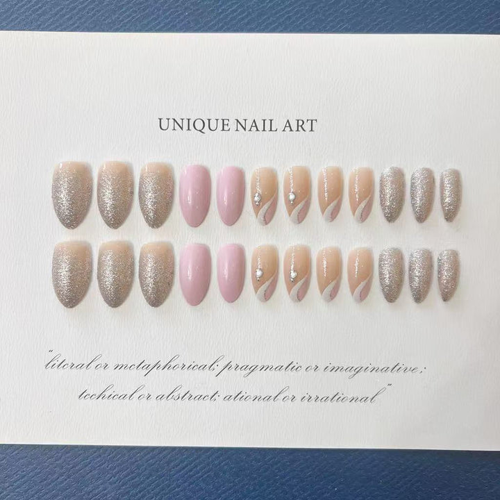 Elegant Artificial Nail Tips with Glitter Accents Bowlift