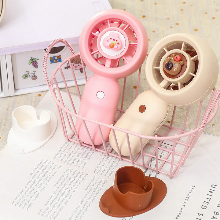 Unisex portable hand fan with cute bear figure rechargeable battery quiet motor and table stand Bowlift