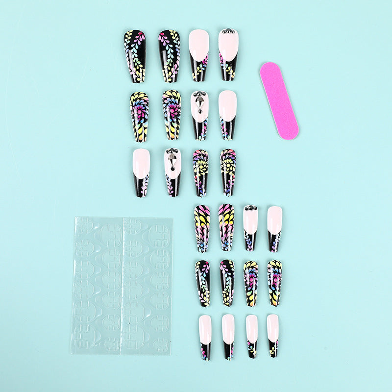 Art nails with colorful floral patterns Bowlift
