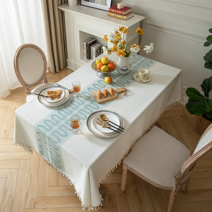 Textured Woven Tablecloth with Decorative Fringe