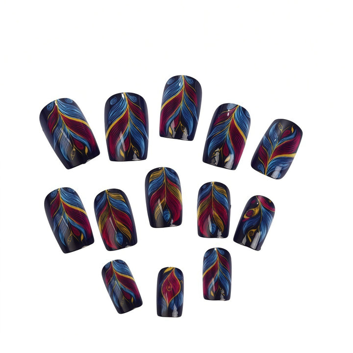 Artificial nails with colorful feather design Bowlift