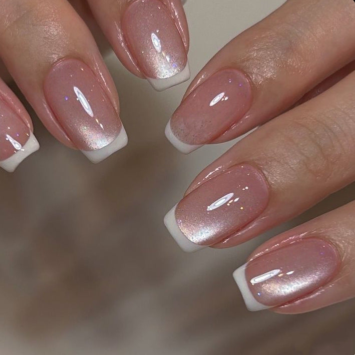 Premium Glossy French Tip Press-On Nails Bowlift