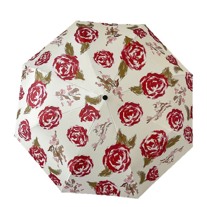 Women's Automatic Folding Umbrella with Floral Pattern Bowlift