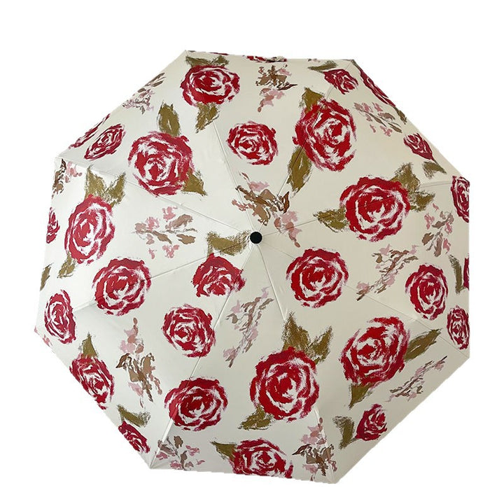 Women's Automatic Folding Umbrella with Floral Pattern Bowlift