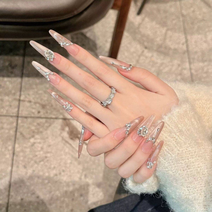 Glamorous Crystal-Studded Stiletto Press-On Nails Bowlift