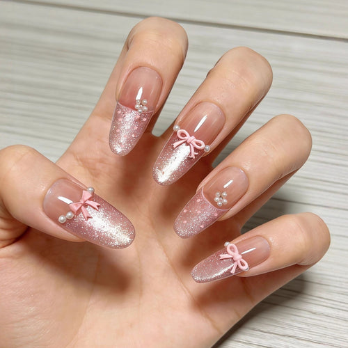 Elegant artificial nails with bows and pearl decoration Bowlift