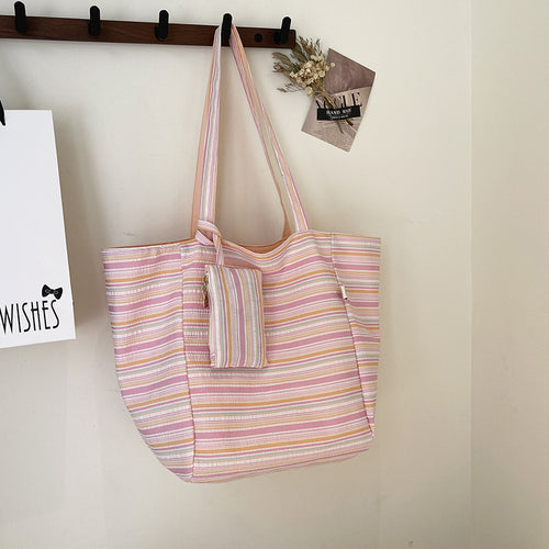 Spacious Wave Stripe Shopping Bag Bowlift