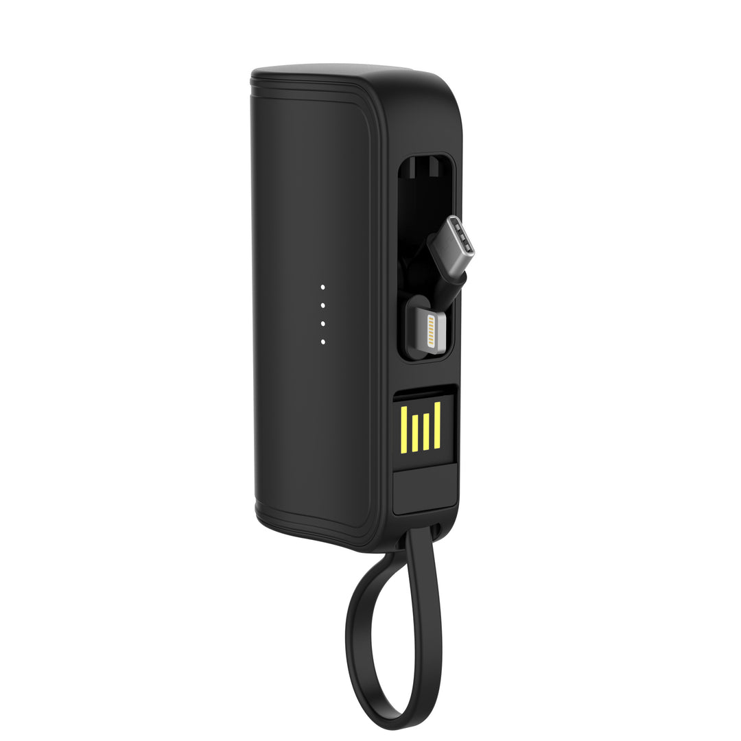 Compact power bank with integrated charging cable Bowlift