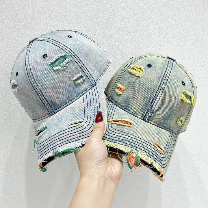 Women's Distressed Denim Baseball Cap Bowlift   1784084142