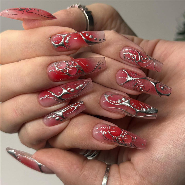 Artful nail extensions with floral and glossy design Bowlift