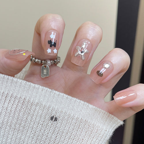 Decorative Press-On Nail Set with Unique Designs Bowlift