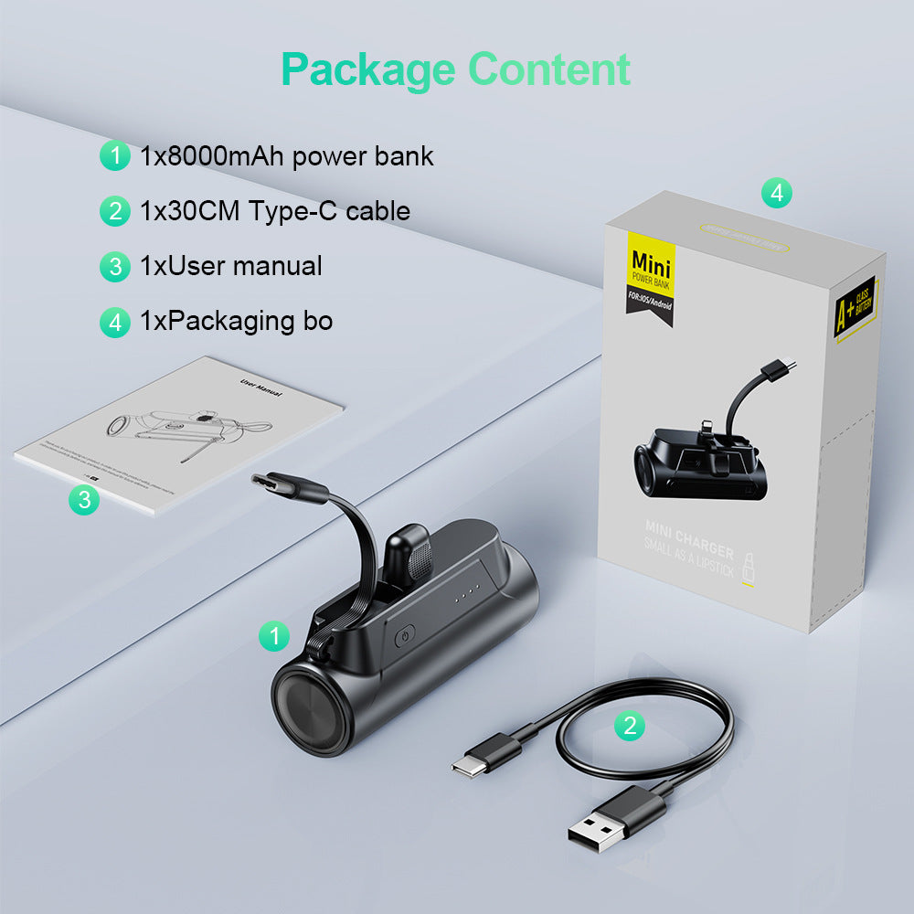 Mini Powerbank with Integrated Charging Cable Bowlift