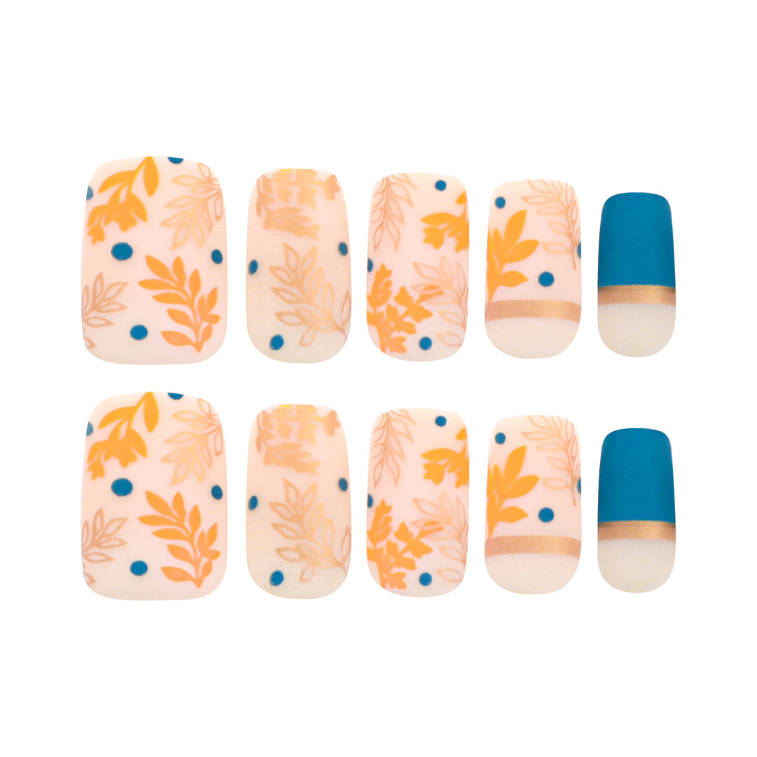 Artistic nail design with floral and golden accent Bowlift