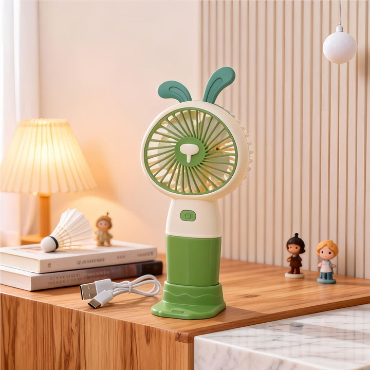 Ladies Portable Hand Fan with Cute Rabbit Design Bowlift