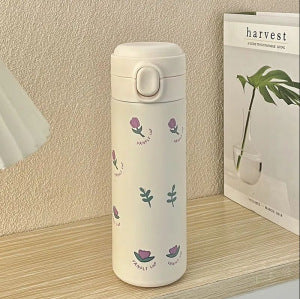 Women's Insulated Drinking Bottle with Secure Screw Cap and Elegant Flower Design Bowlift