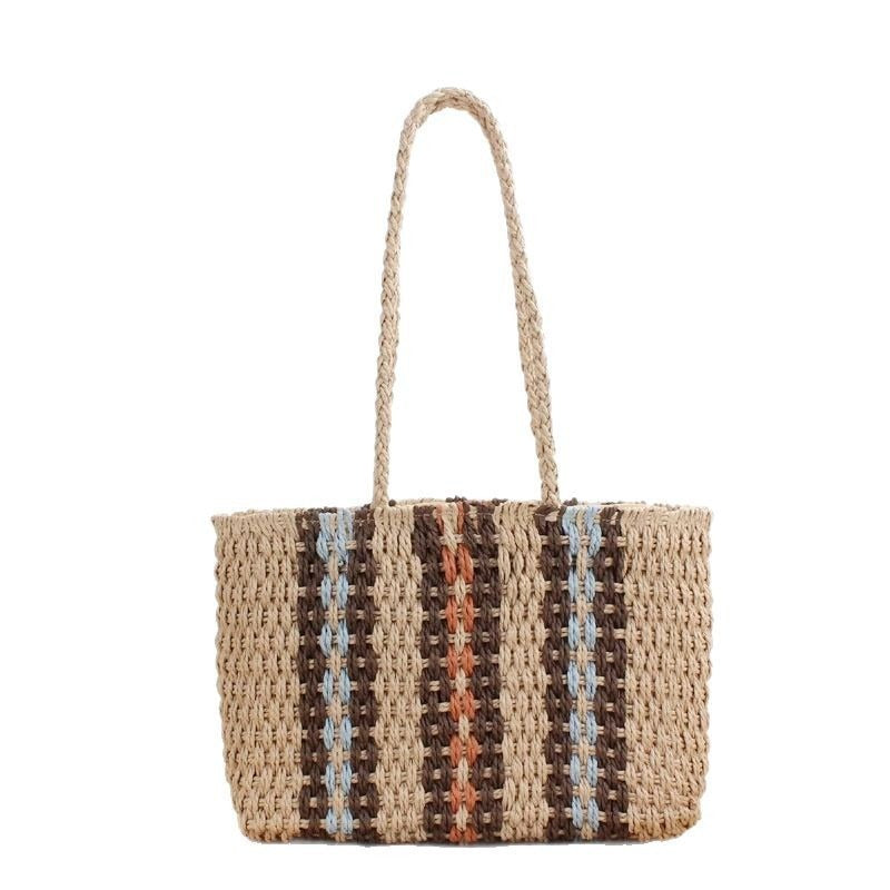 Tote bag made of naturally woven material with geometric pattern Bowlift