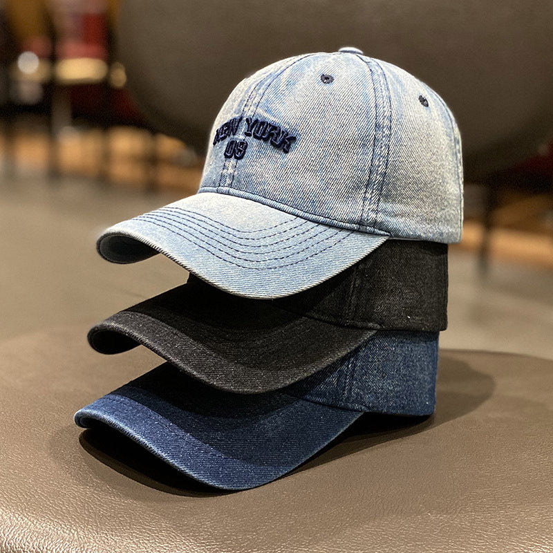 Men's Distressed Denim Style Baseball Cap Bowlift