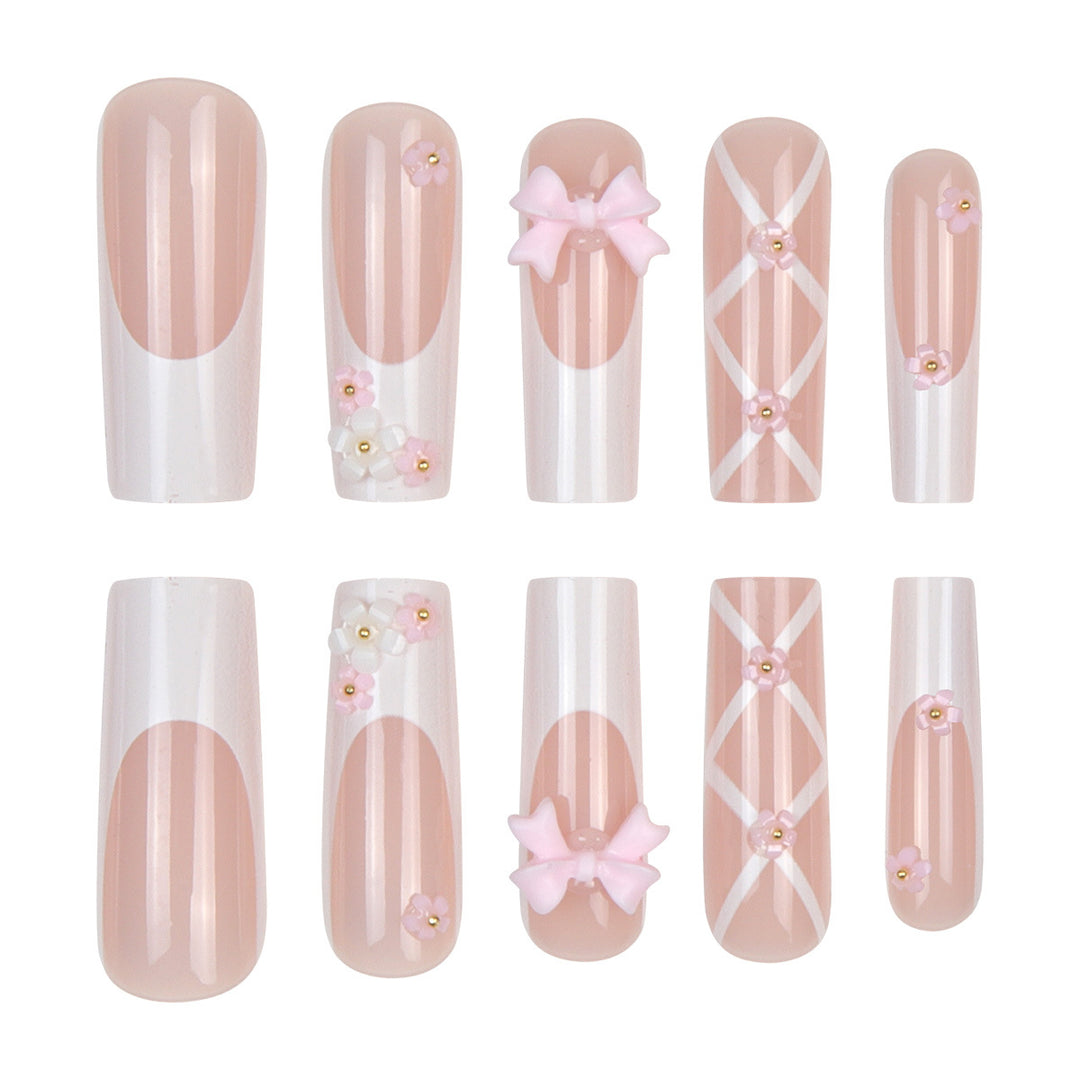 Decorative Elegant Long Acrylic Press-On Nails Bowlift