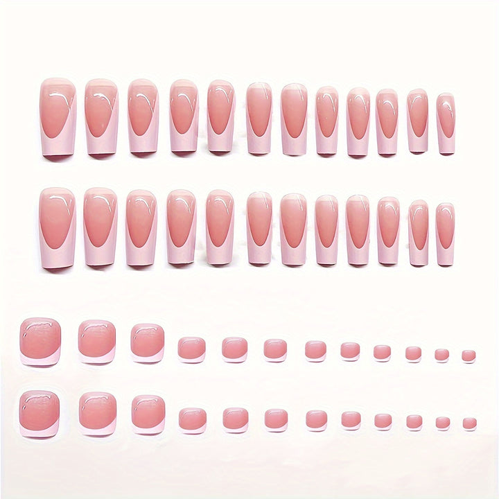 Artistic French Tip Press-On Nail Set with Transparent Design Bowlift