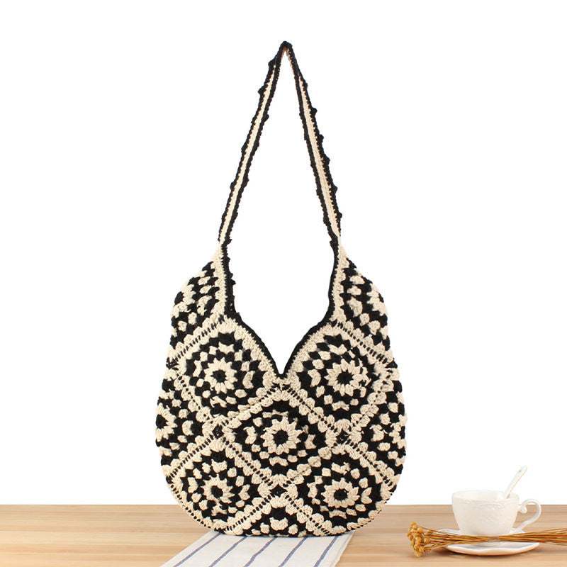 Handmade Macrame Shoulder Bag with Floral Patterns Bowlift