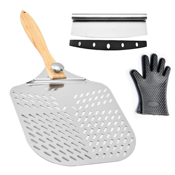 large stainless steel pizza peel with wooden handle Bowlift