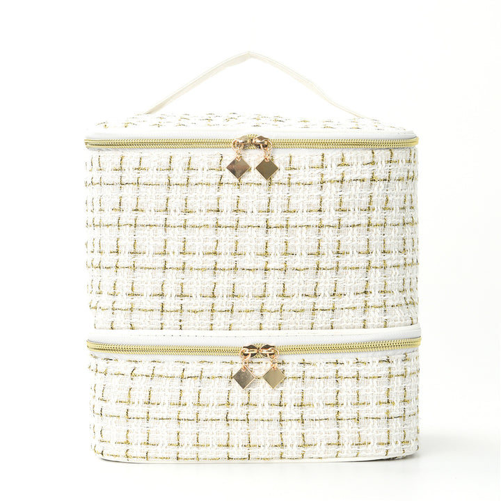 Cosmetic organizer bag with elegant fabric Bowlift