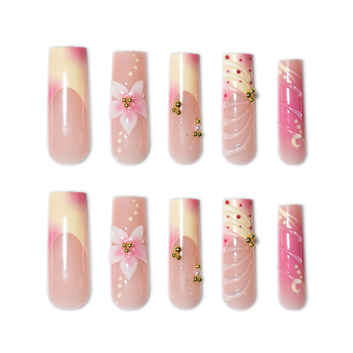 Artistic Floral and Polka Dot Press-On Nail Set Bowlift