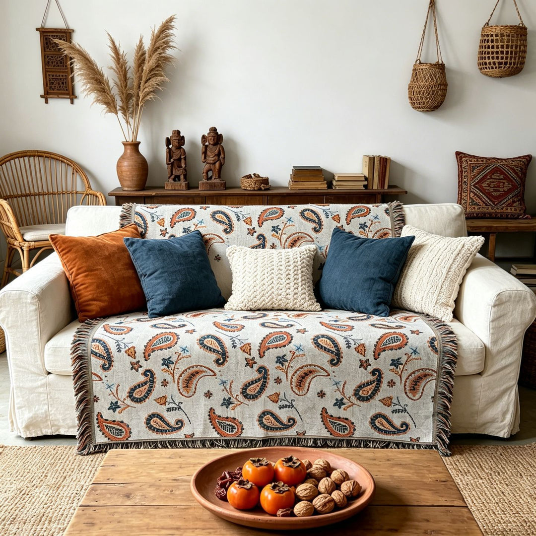 Elegant Paisley Patterned Tapestry Throw Blanket