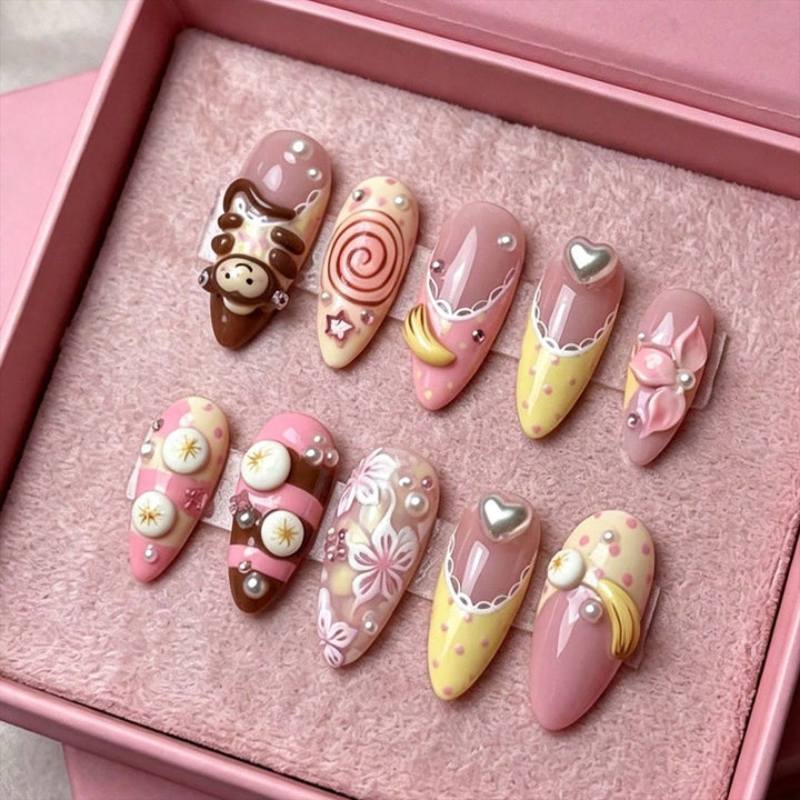 Artistic Chocolate-Inspired Press-On Nail Set Bowlift
