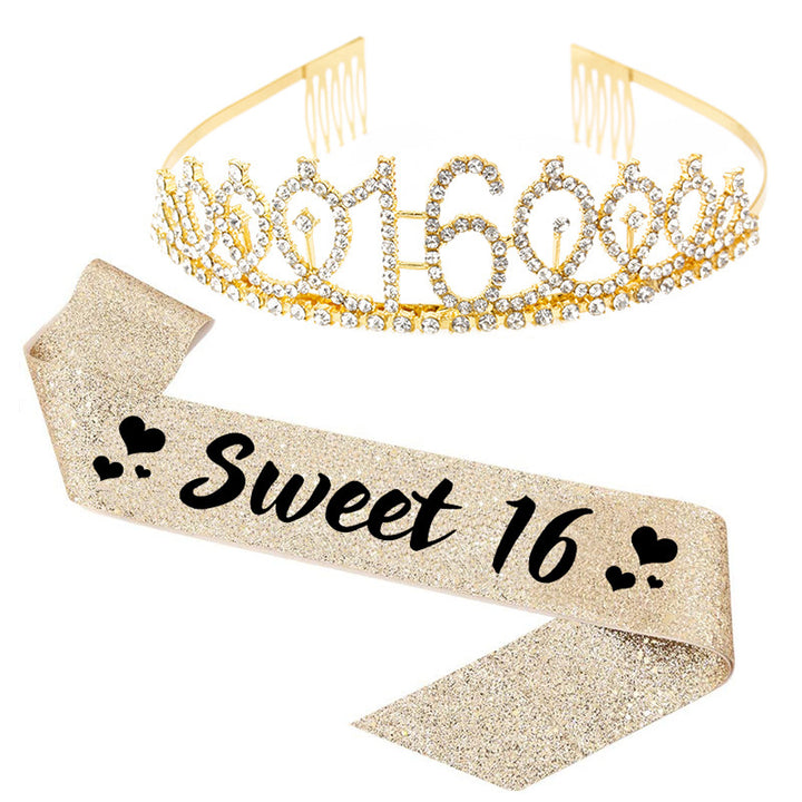 Girl Glittering Birthday Crown and Sash Set Bowlift
