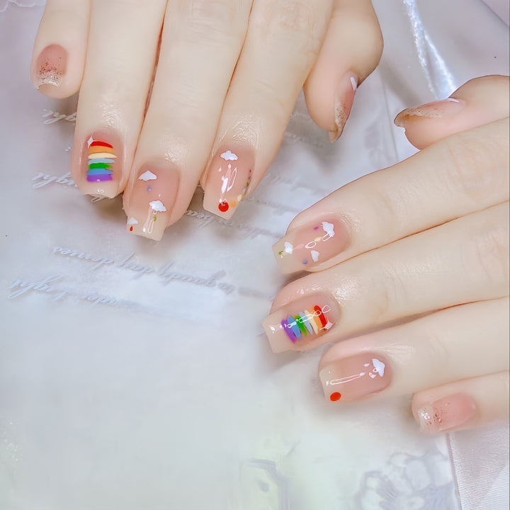 Creative Nail Art Set with Rainbow and Cloud Designs Bowlift