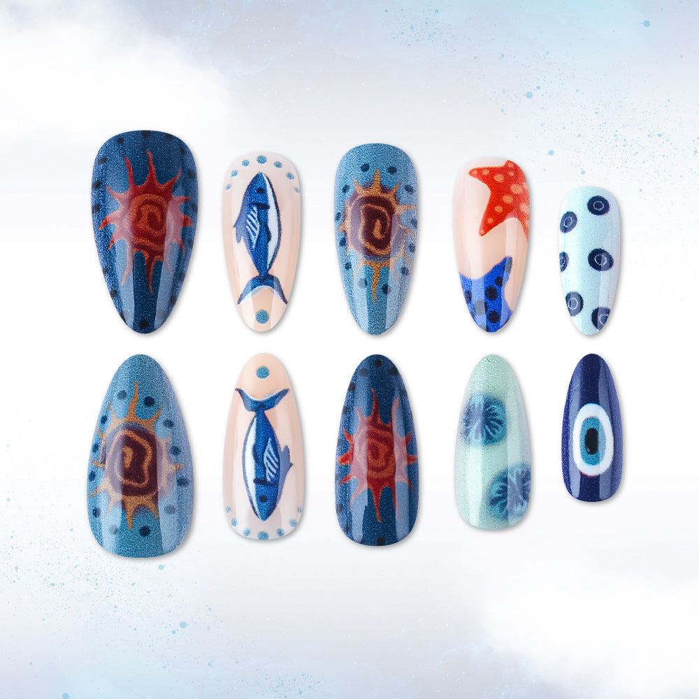 Ocean-Inspired Artistic Press-On Nails Bowlift