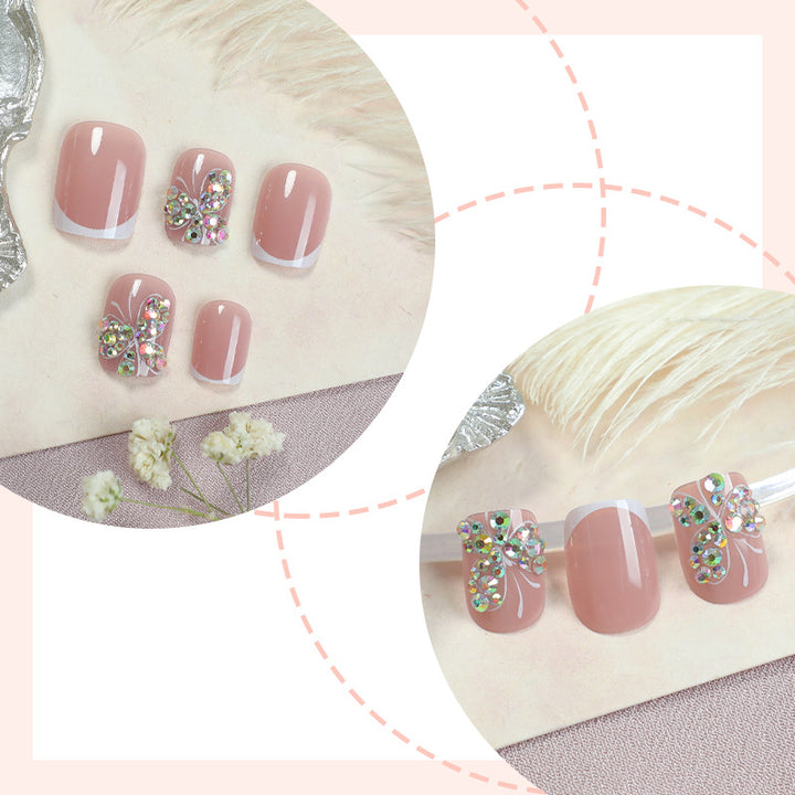 Decorative Press-On Nail Set with Butterfly and Gem Accents Bowlift