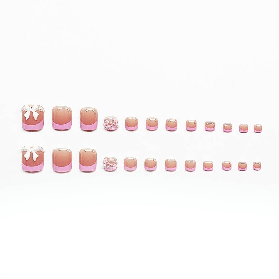 Decorative Press-On Nail Art Set with Floral and Bow Accents Bowlift