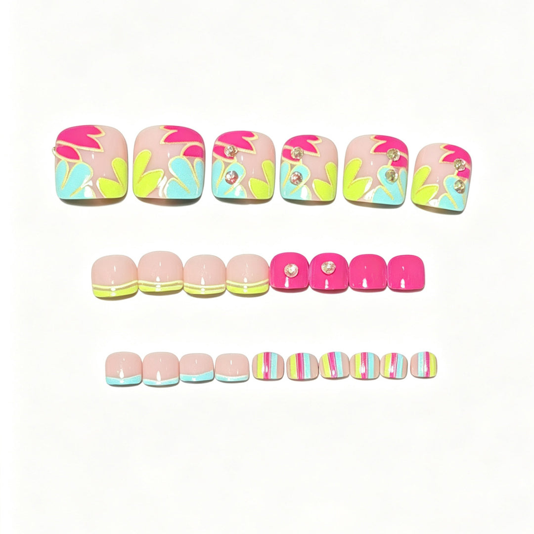 Vibrant Floral Design Press-On Nail Art Bowlift