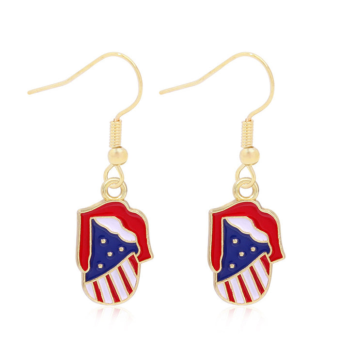 Women's star-shaped enamel earrings with USA flag motif and gold-plated fish Bowlift