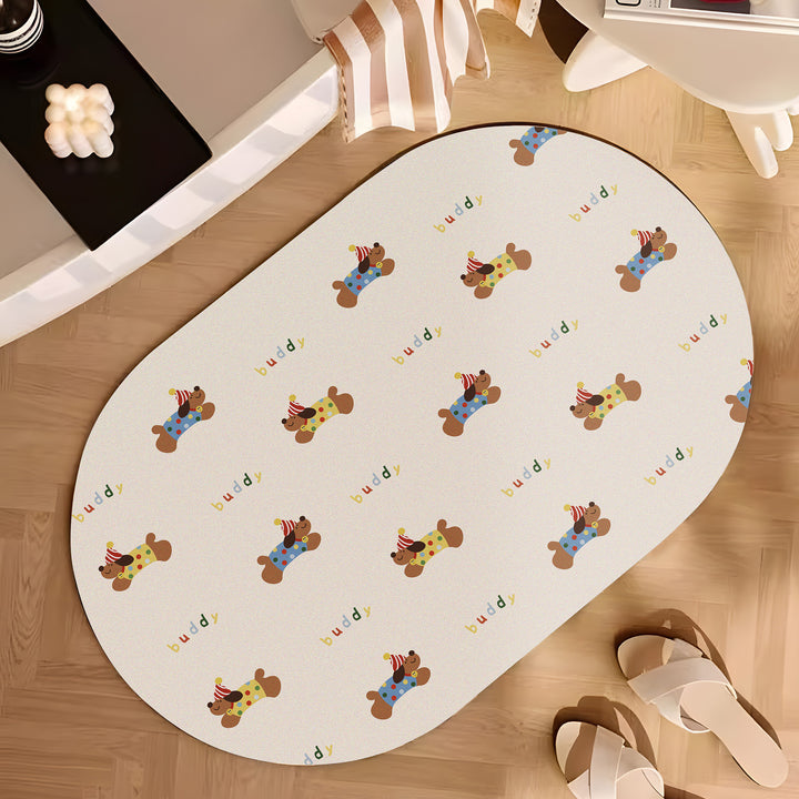 Playful Cartoon Dog-Themed Bath Mat Bowlift
