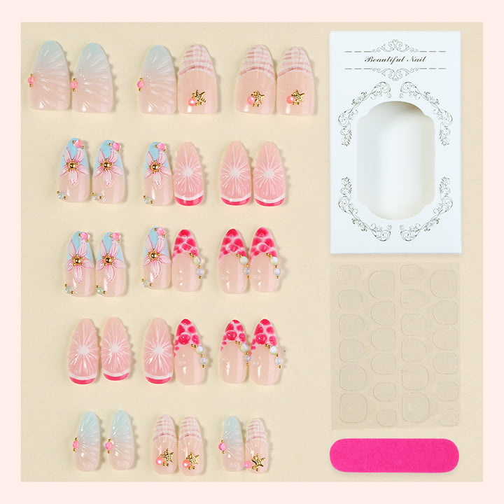 Artistic Press-On Nail Set with 3D Elements Bowlift