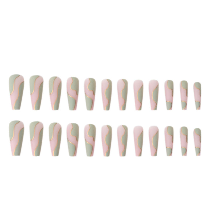Long Elegant Press-On Nail Set with Wave Design Bowlift