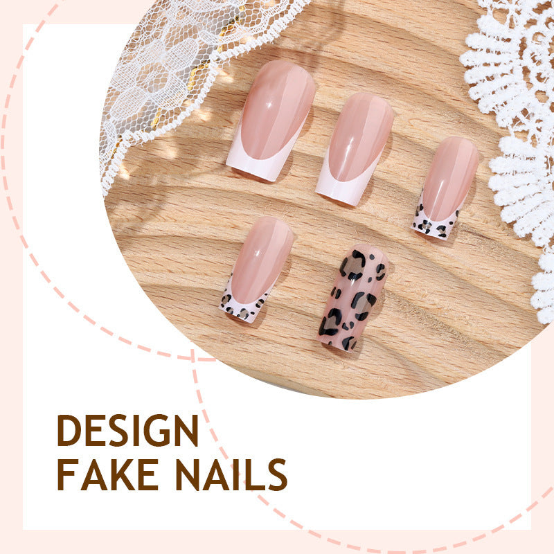 Artificial nail set with elegant flower and leopard design Bowlift