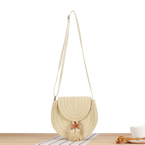 Round Bast Crossbody Bag with Tassels by Bowlift
