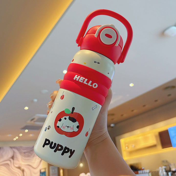 Insulated water bottle with cute animal design and practical carrying handle Bowlift