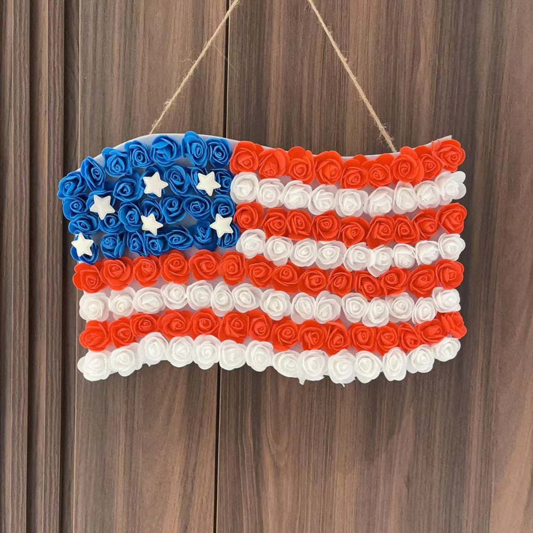 Unisex hanging decoration in flag shape made of foam roses with star applications Bowlift