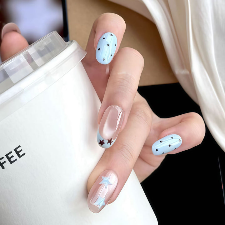 Artistic Star-Patterned Press-On Nail Art Bowlift
