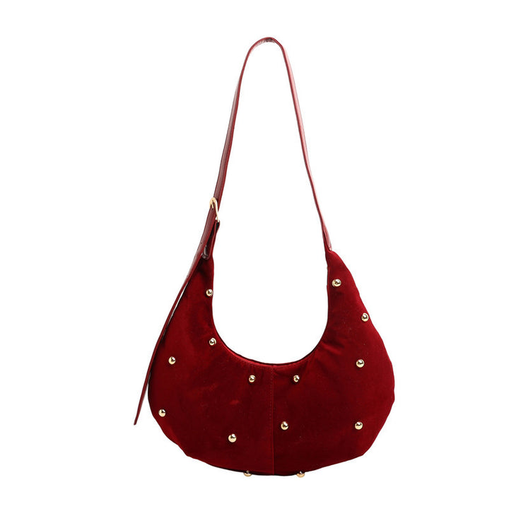 WoTextured Suede Hobo Bag with Decorative Studs Bowlift