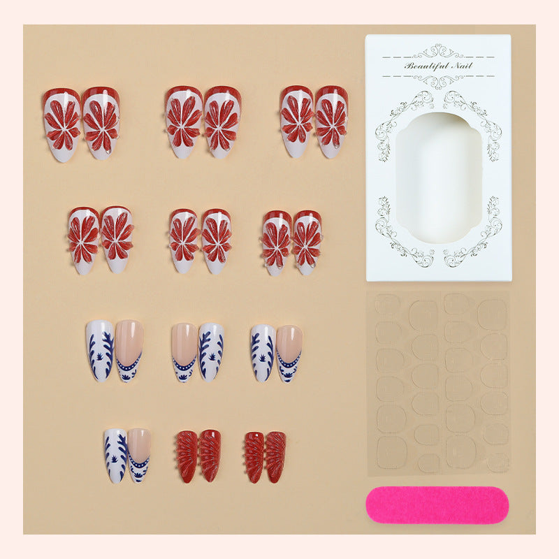 Floral Artistic Press-On Nail Set Bowlift