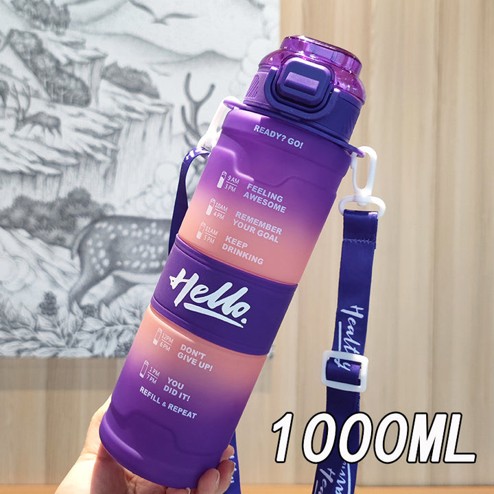 Women's motivation water bottle with time display and shoulder strap Bowlift