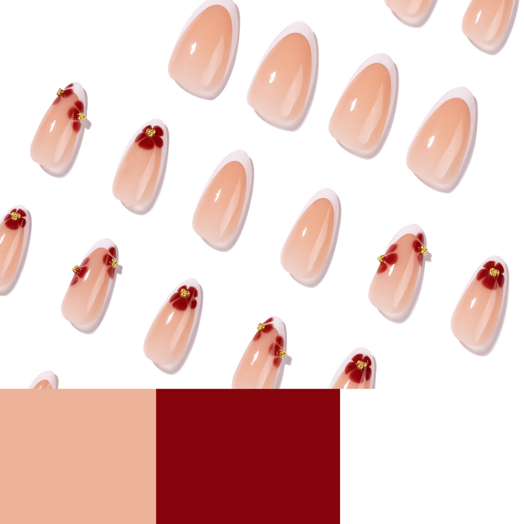 Artistic stiletto nails with luxurious floral design Bowlift