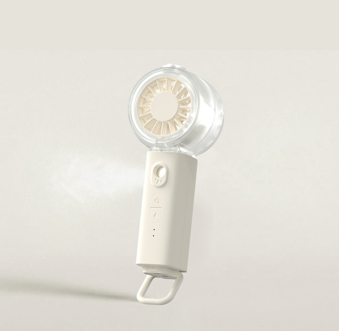 Cooling portable rechargeable handheld misting fan with foldable loop and adjustable multi-speed control Bowlift