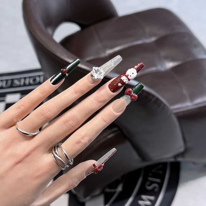 Festive-Themed Press-On Nail Art Set with Charming Holiday Designs Bowlift